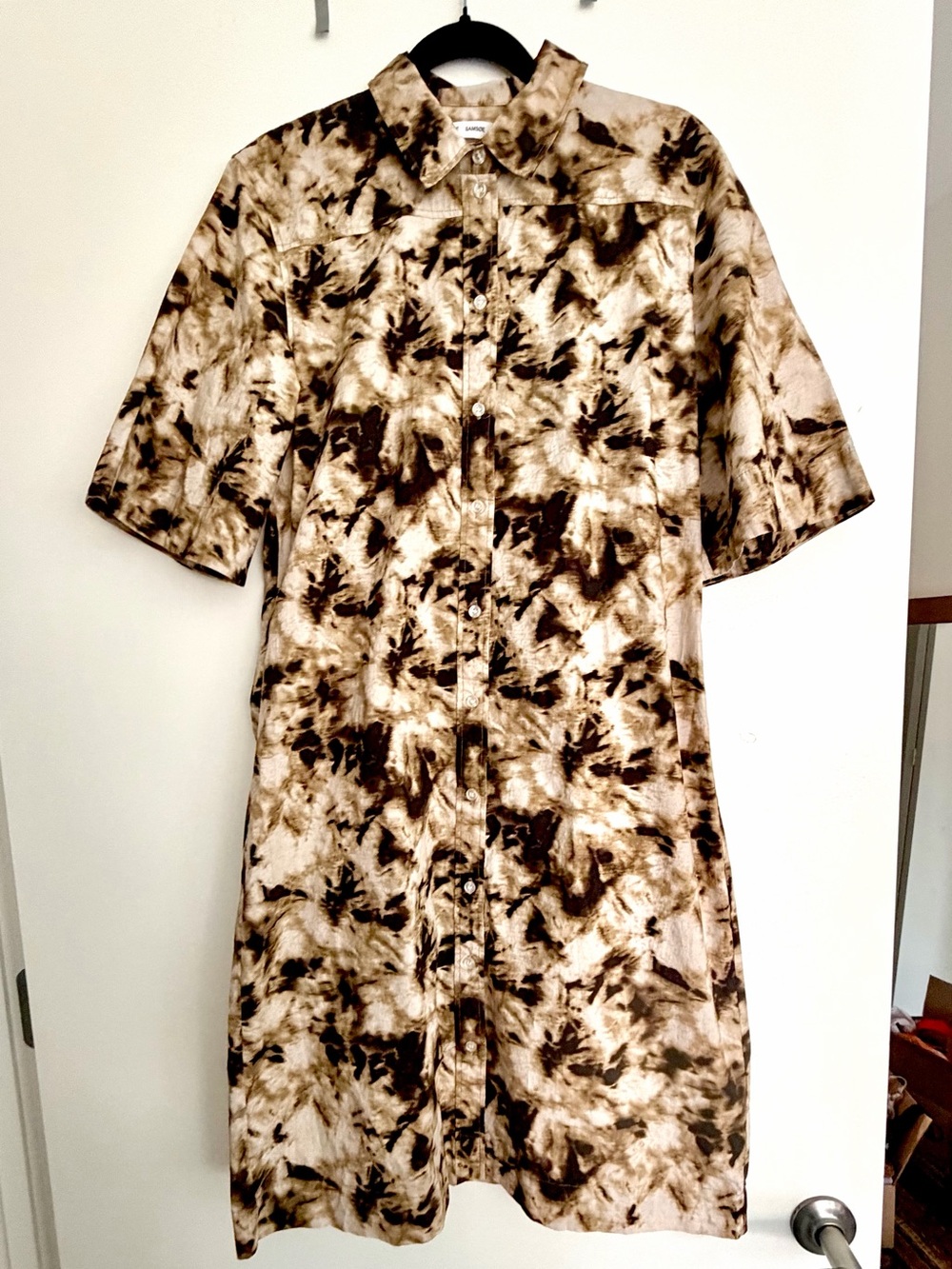 Very Cool Shirtdress in a Brown Tie-Dye Shibori and Slightly Stretchy Material